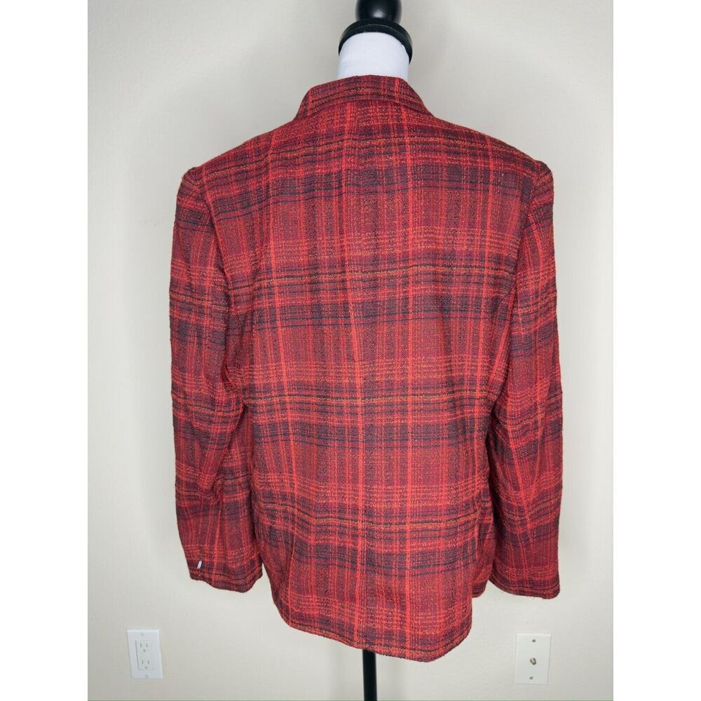 Sag Harbor Womens Brown Plaid Collared Long Sleeves Button Blazer 18-20P - Picture 3 of 8